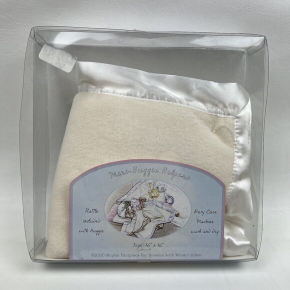 TINY TREASURES Lamb Bear Lovey Mini Huggie Helper Fleece Blanket Satin Lined VTG - Picture 3 of 4